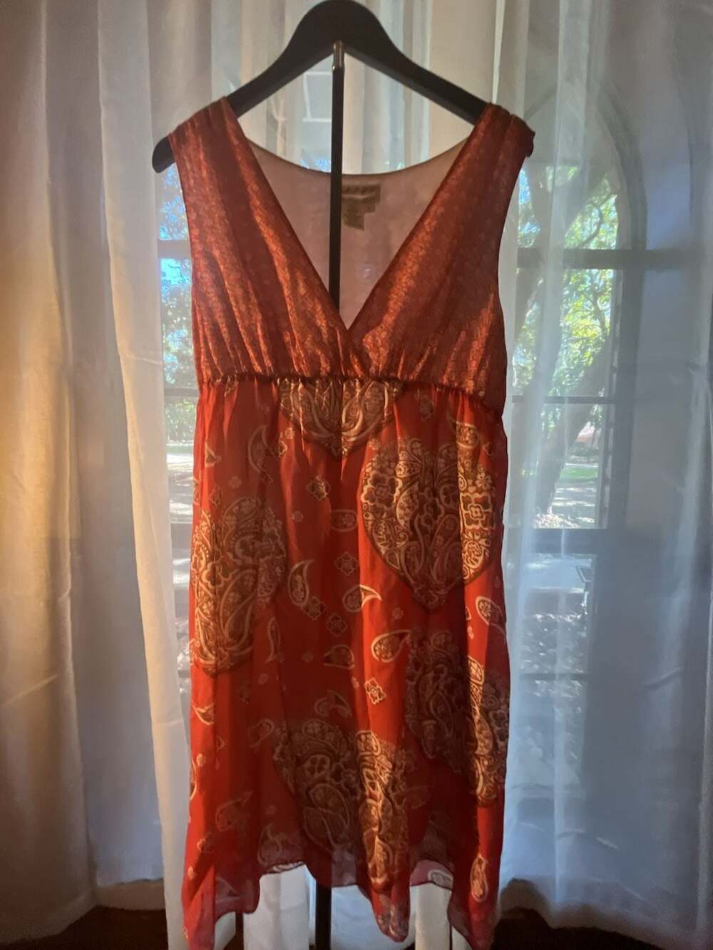 M.S.S.P. Vintage Orange Boho Floral Print V-Neck Dress Size L